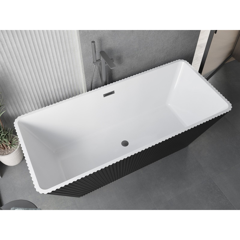 Mexen Tava voľne stojaca ryhovaná vaňa 170 x 75 cm, biela/čierna, prepad gun grey brúsený - 52851707575-66
