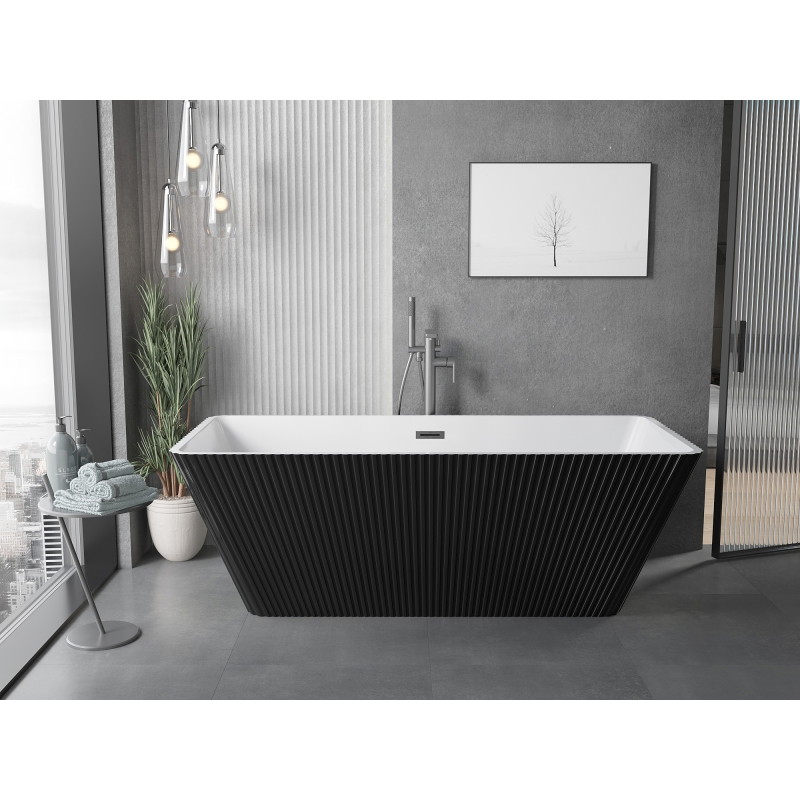 Mexen Tava voľne stojaca ryhovaná vaňa 170 x 75 cm, biela/čierna, prepad gun grey brúsený - 52851707575-66
