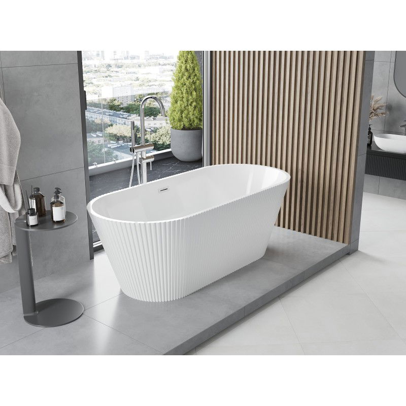 Mexen Yara voľne stojaca rebrovaná vaňa 170 x 75 cm, biela, prepad chróm - 52861707500-01