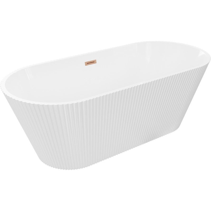Mexen Yara voľne stojaca ryhovaná vaňa 170 x 75 cm, biela, prepad brúsená meď - 52861707500-65