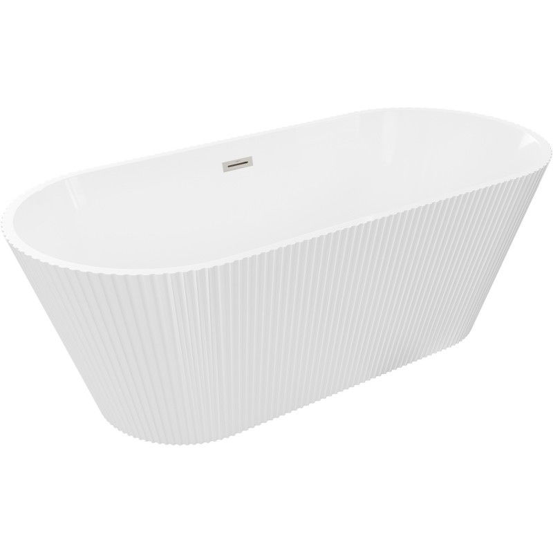 Mexen Yara voľne stojaca ryhovaná vaňa 170 x 75 cm, biela, prepad brúsený nikel - 52861707500-97