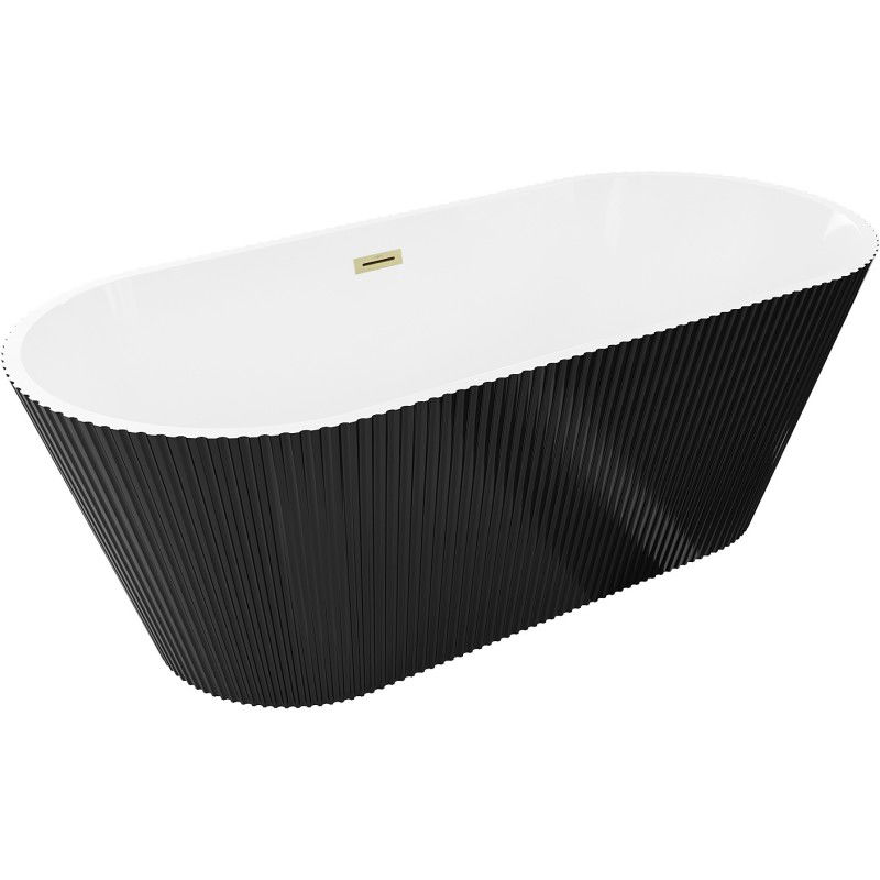 Mexen Yara voľne stojaca ryhovaná vaňa 170 x 75 cm, biela/čierna, zlatý kartáčovaný prepad - 52861707575-55