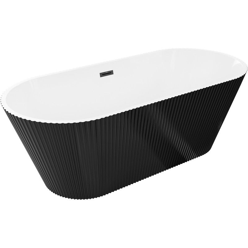 Mexen Yara voľne stojaca ryhovaná vaňa 170 x 75 cm, biela/čierna, čierny prepad - 52861707575-70
