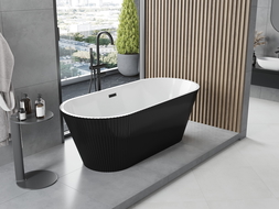 Mexen Yara voľne stojaca ryhovaná vaňa 170 x 75 cm, biela/čierna, prepad čierny - 52861707575-70