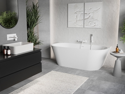 Mexen Oris voľne stojaca priestorová ryhovaná 150 x 75 cm, biela, biely prepad - 52871507500-20