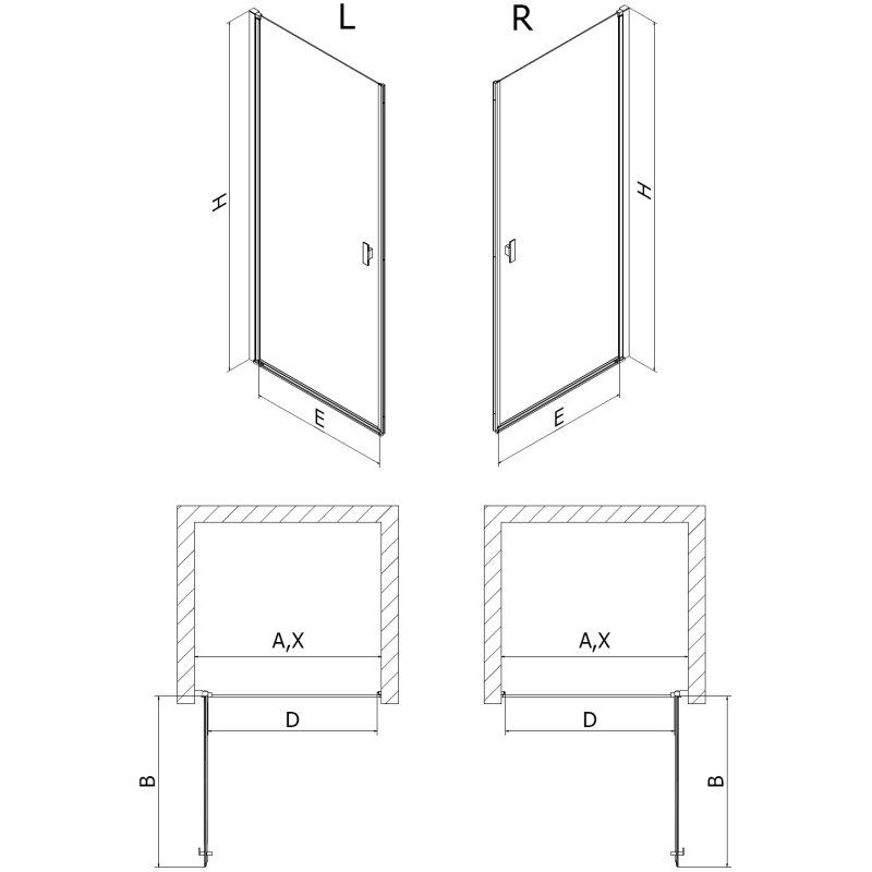 Mexen Mist-B sprchové dvere výklopné 85 cm, priehľadné, brúsená meď - 8A2-085-000-65-00