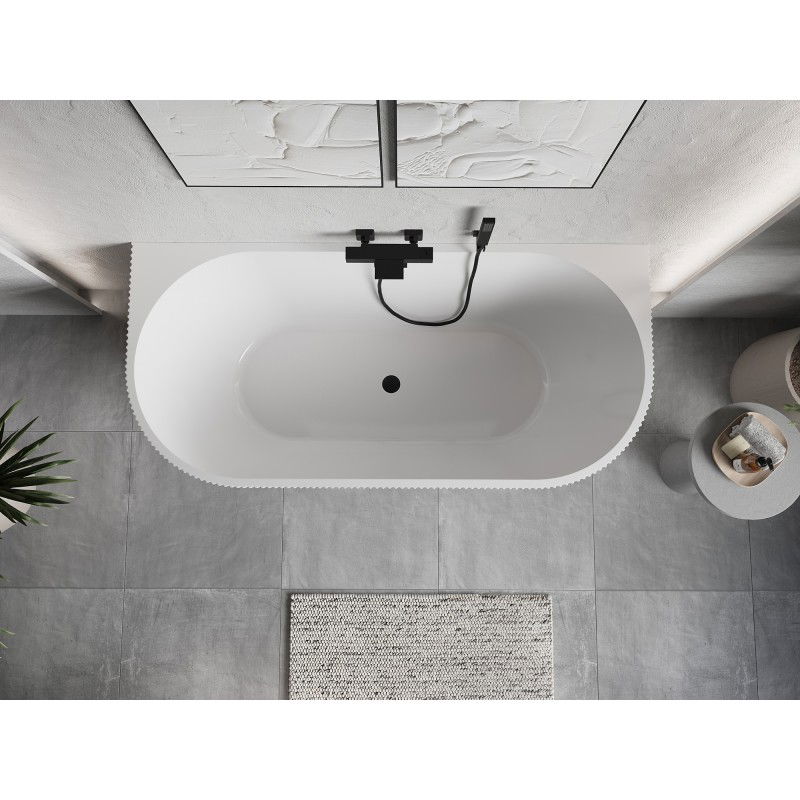 Mexen Oris voľne stojaca pri stene s ryhovaním 150 x 75 cm, biela, čierny prepad - 52871507500-70