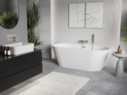 Mexen Oris voľne stojaca pri stene ryhovaná vaňa 150 x 75 cm, biela, prepad brúsený niklen - 52871507500-97