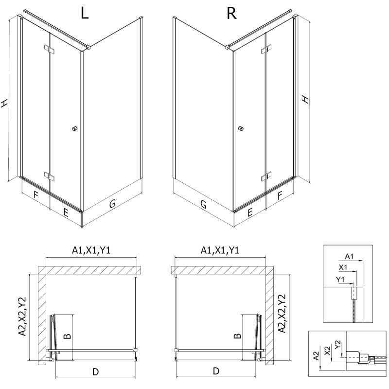 Mexen Mist-F sprchová kabína skladacia ľavá 85 x 80 cm, priehľadná, brúsená meď - 8A6T-085-080-65-00-L