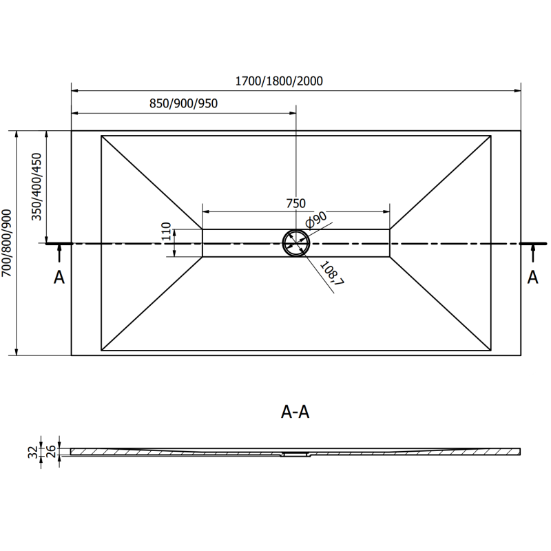 Mexen Toro priamočiare sprchovacie dno SMC 180 x 70 cm, biele - 43107018