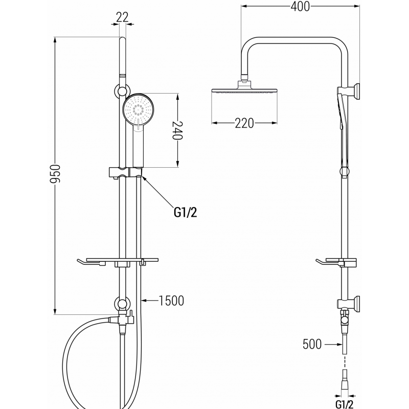 Mexen T40 sprchová stĺpová batéria, biela - 798404093-20