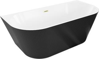 Mexen Oris voľne stojaca vaňa k stene ryhovaná 150 x 75 cm, biela/čierna, prepad zlatý kartáčovaný - 52871507575-55