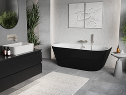 Mexen Oris voľne stojaca pri stene ryhovaná vaňa 150 x 75 cm, biela/čierna, prepad z brúseného niklu - 52871507575-97