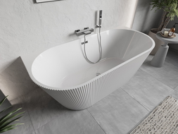 Mexen Oris voľne stojaca pripesnená ryhovaná vaňa 170 x 80 cm, biela, prepad chróm - 52871708000-01