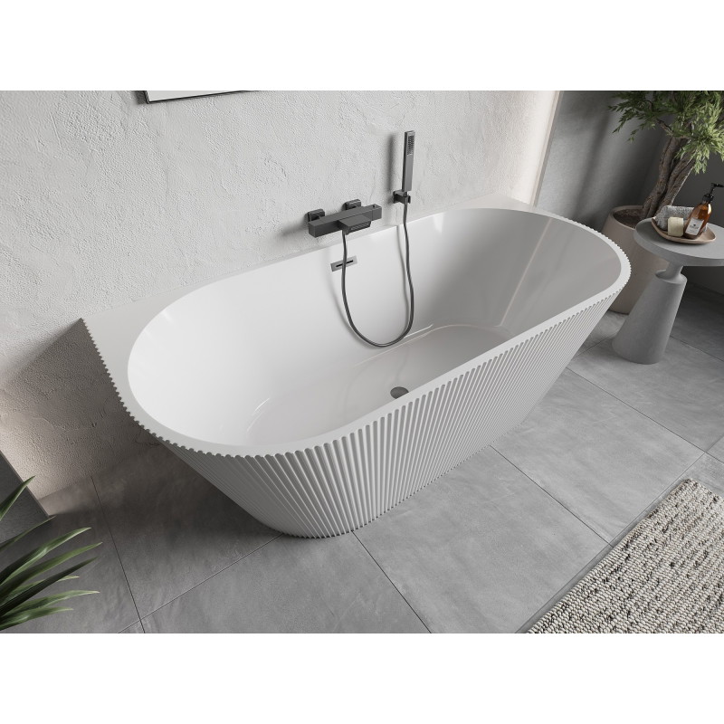 Mexen Oris voľne stojaca vaňa k stene s drážkovaním 170 x 80 cm, biela, prepad gun gray kartáčovaný - 52871708000-66