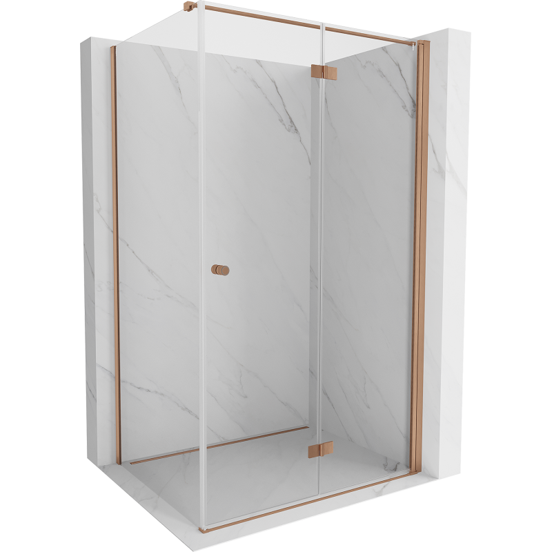 Mexen Mist-F T skladací sprchový kút pravý 70 x 95 cm, transparentný, brúsená meď - 8A6T-070-095-65-00-P