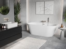 Mexen Oris voľne stojaca vaňa pri stene ryhovaná 170 x 80 cm, biela, prepad brúsený nikel - 52871708000-97