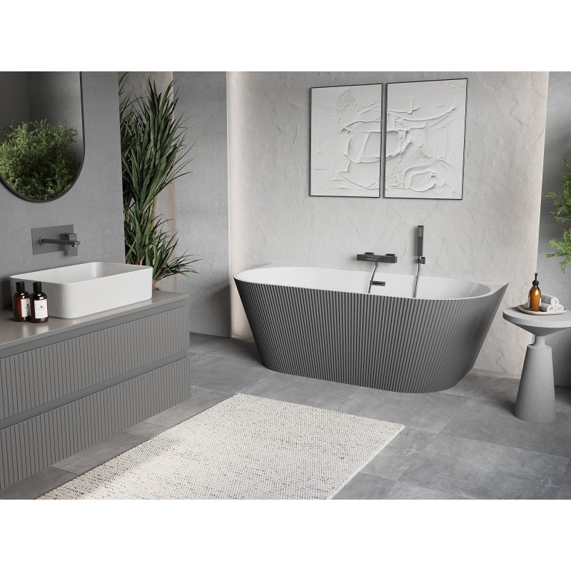 Mexen Oris voľne stojaca vaňa pri stene rebrovaná 170 x 80 cm, biela/sivá, prepad gun gray brúsený - 52871708062-66