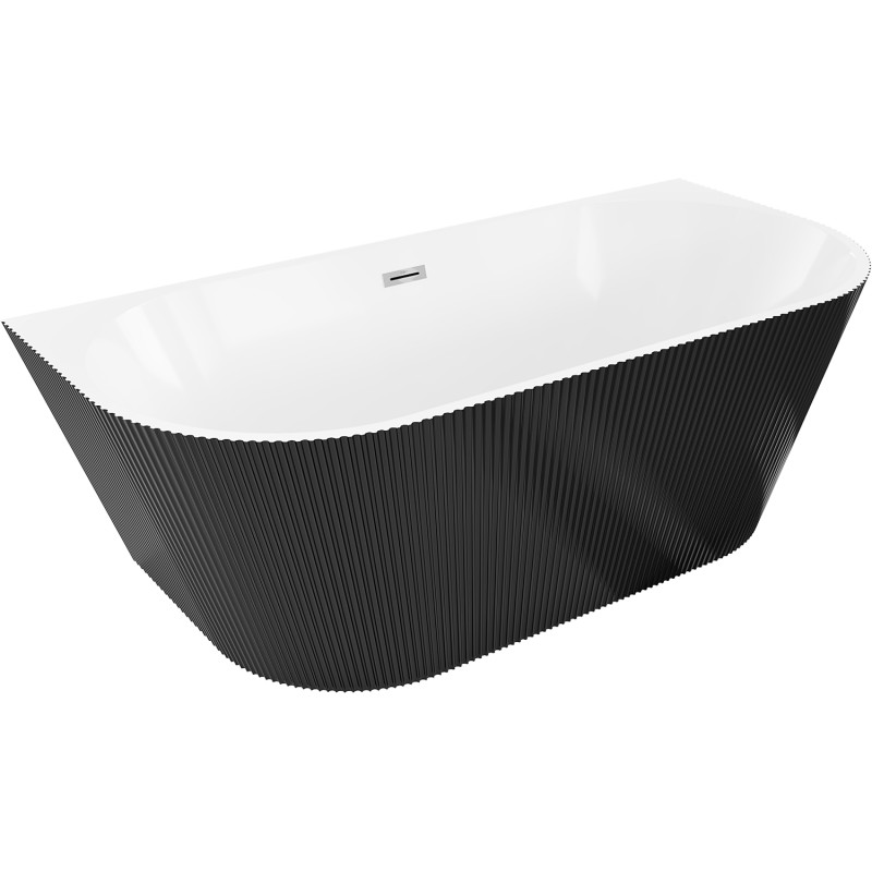 Mexen Oris voľne stojaca pri stene umiestnená ryhovaná vaňa 170 x 80 cm, biela/čierna, prepad chróm - 52871708075-01