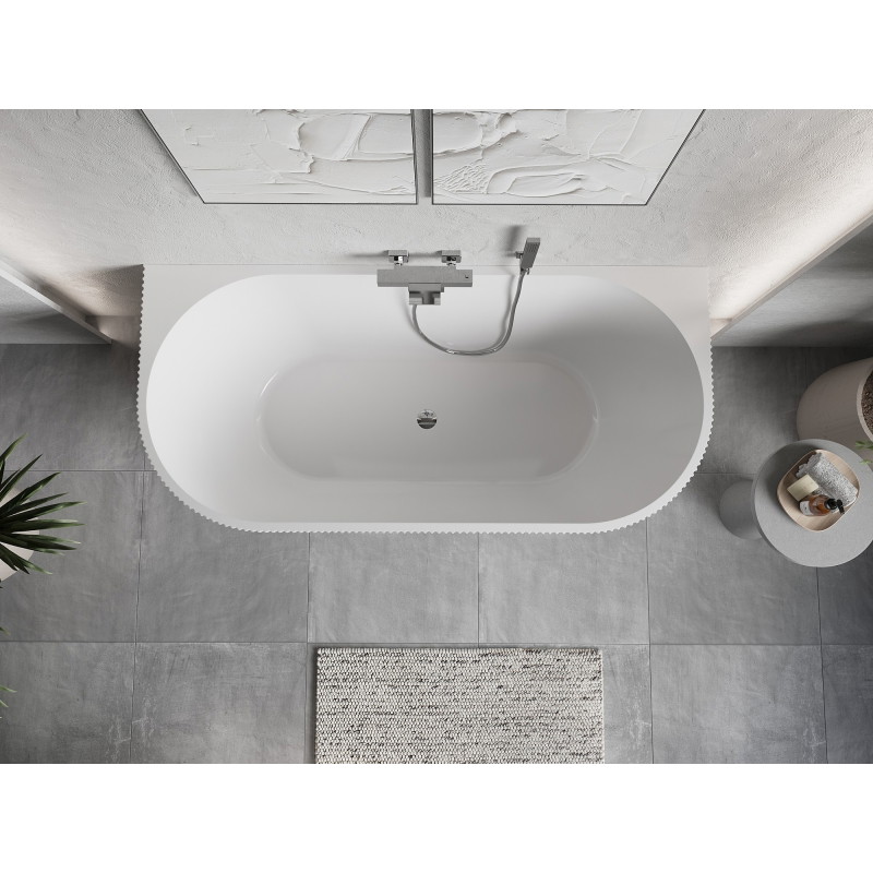 Mexen Oris voľne stojaca pri stene umiestnená ryhovaná vaňa 170 x 80 cm, biela/čierna, prepad chróm - 52871708075-01