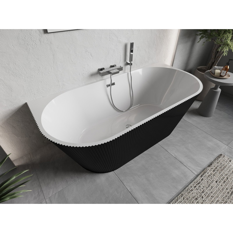 Mexen Oris voľne stojaca pri stene umiestnená ryhovaná vaňa 170 x 80 cm, biela/čierna, prepad chróm - 52871708075-01