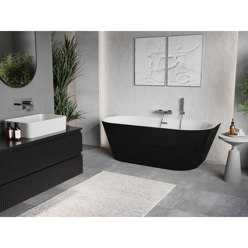 Mexen Oris voľne stojaca pri stene umiestnená ryhovaná vaňa 170 x 80 cm, biela/čierna, prepad chróm - 52871708075-01