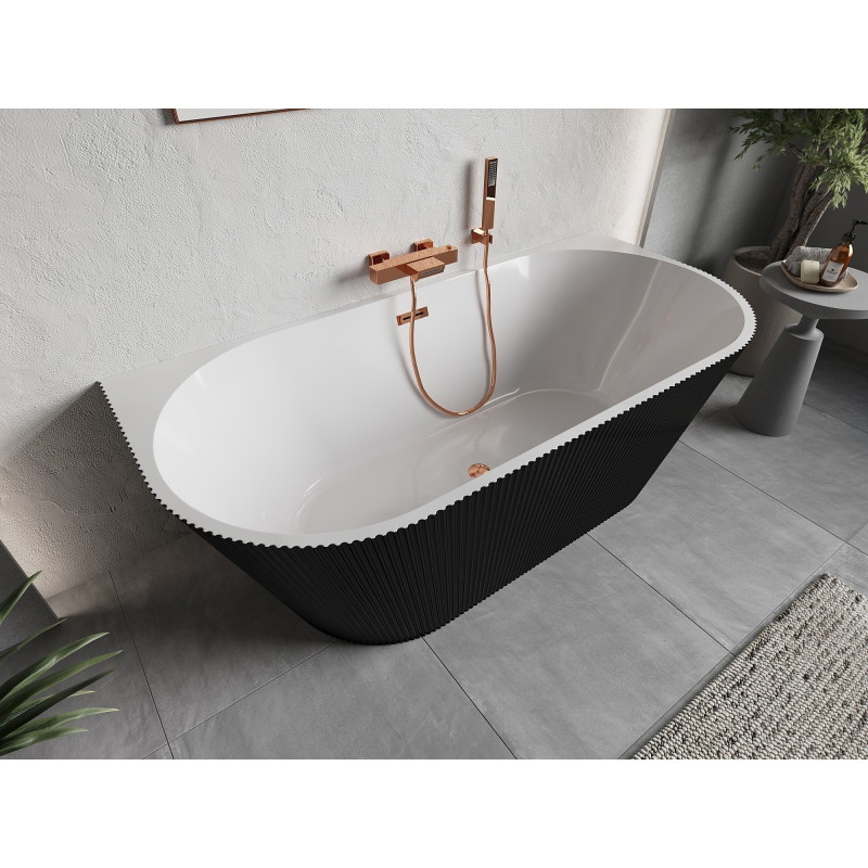 Mexen Oris voľne stojaca pri stene ryhovaná vaňa 170 x 80 cm, biela/čierna, prepad ružové zlato - 52871708075-60