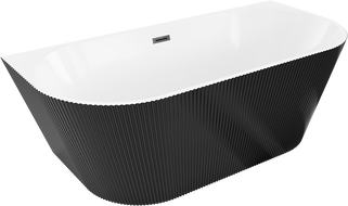 Mexen Oris voľne stojaca ryhovaná vaňa pri stene 170 x 80 cm, biela/čierna, prepad čierny - 52871708075-70