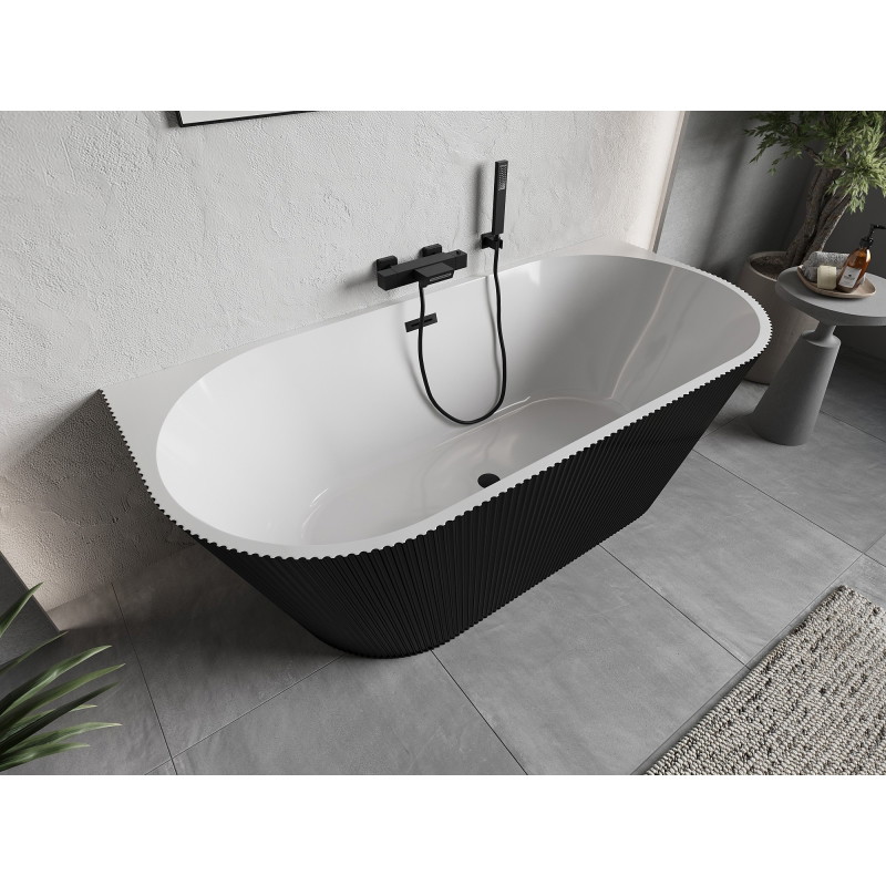 Mexen Oris voľne stojaca pri stene ryhovaná vaňa 170 x 80 cm, biela/čierna, prepad čierny - 52871708075-70