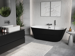 Mexen Oris voľne stojaca pri stene ryhovaná vaňa 170 x 80 cm, biela/čierna, prepad gun metal - 52871708075-95