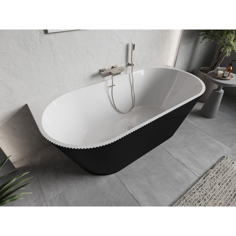 Mexen Oris voľne stojaca pri stene ryhovaná vaňa 170 x 80 cm, biela/čierna, prepad brúsený nikel - 52871708075-97