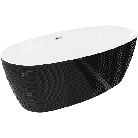 Mexen Lira voľne stojaca vaňa vzor 170 x 80 cm, biela/čierna, preliv brúsený nikel - 52831708075-97