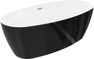Mexen Lira voľne stojaca vaňa vzor 170 x 80 cm, biela/čierna, preliv brúsený nikel - 52831708075-97
