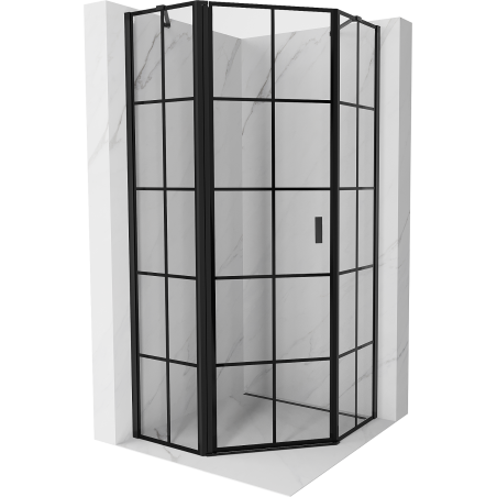 Mexen Mist päťuholníková sprchová kabína s výklopnými dverami ľavá 80 x 80 cm, čierna mriežka, čierna - 8A8-080-080-70-77-L