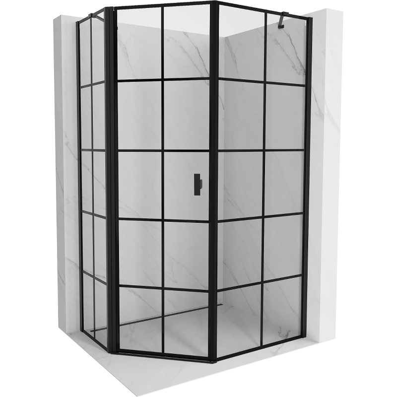 Mexen Mist asymetrická päťuholníková sprchová kabína ľavá 80 x 90 cm, čierna mriežka, čierna - 8A8-080-090-70-77-L