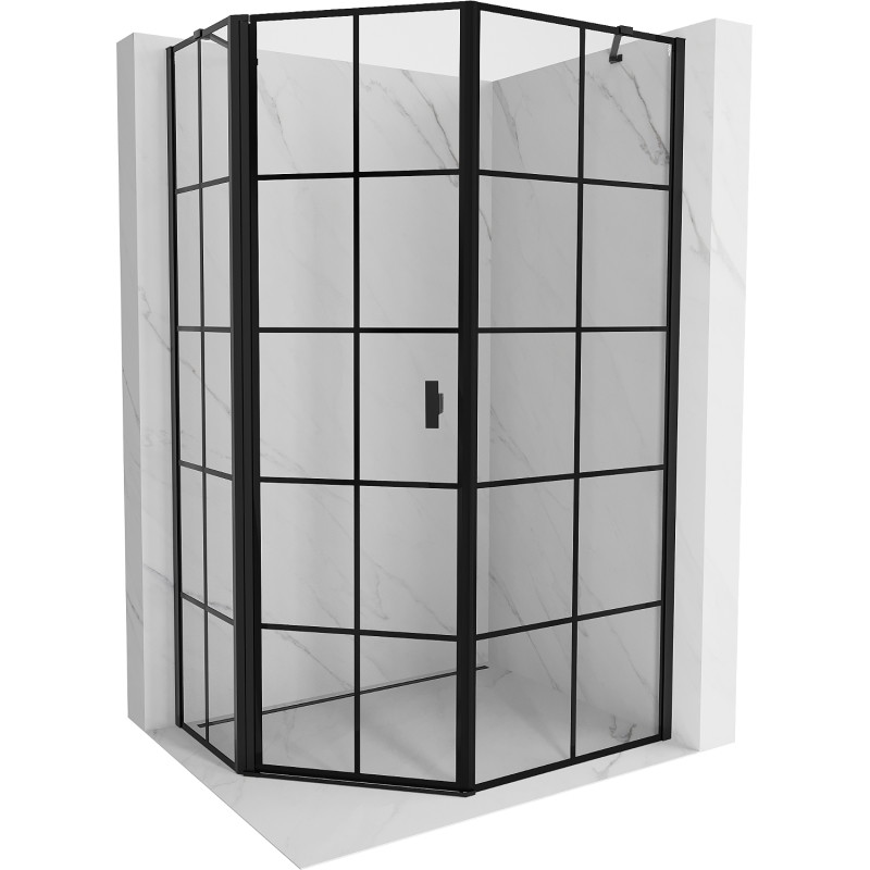 Mexen Mist asymetrická päťuholníková sprchová kabína ľavá 90 x 100 cm, čierna mriežka, čierna - 8A8-090-100-70-77-L