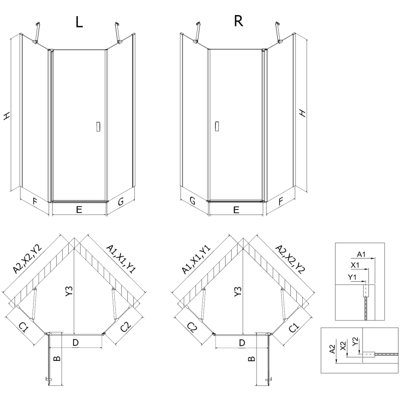 Mexen Mist asymetrická pravouhlá sprchová kabína 80 x 90 cm, čierny rám, čierna - 8A8-080-090-70-70-P