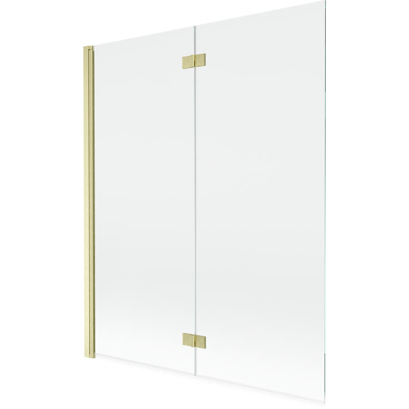 Mexen Mist paraván na vaňu 2-krídlový ľavý 140 x 150 cm, transparentný, zlatý kefovaný - 8A9-140-002-55-00-L