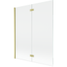 Mexen Mist paraván na vaňu 2-krídlový ľavý 140 x 150 cm, transparentný, zlatý kefovaný - 8A9-140-002-55-00-L