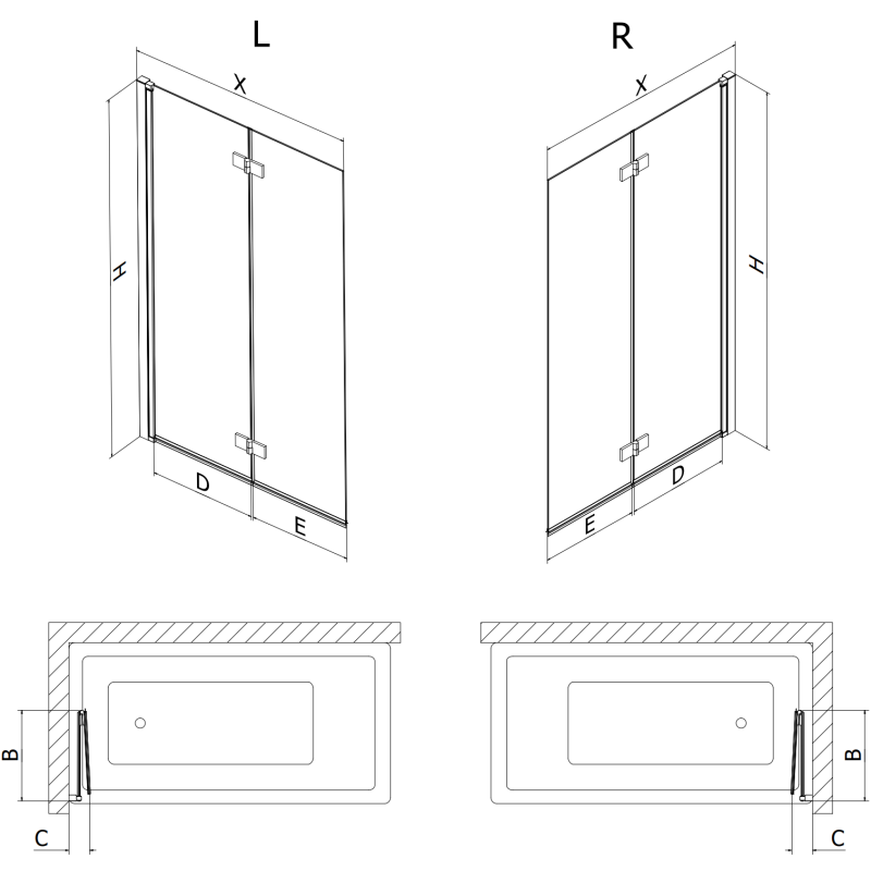 Mexen Mist dvojdielna sprchová zástenka pravá 100 x 150 cm, transparentná, čierna - 8A9-100-002-70-00-P