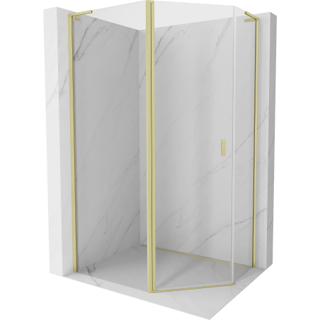 Mexen Mist L asymetrická päťuholníková posuvná sprchová kabína 100x80 cm, transparentná, zlatá kartáčovaná - 8A8L-100-080-55-00