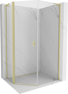 Mexen Mist L asymetrická pätuholníková sprchová kabína s otváracími dverami 80x90 cm, transparentná, zlatá kefovaná