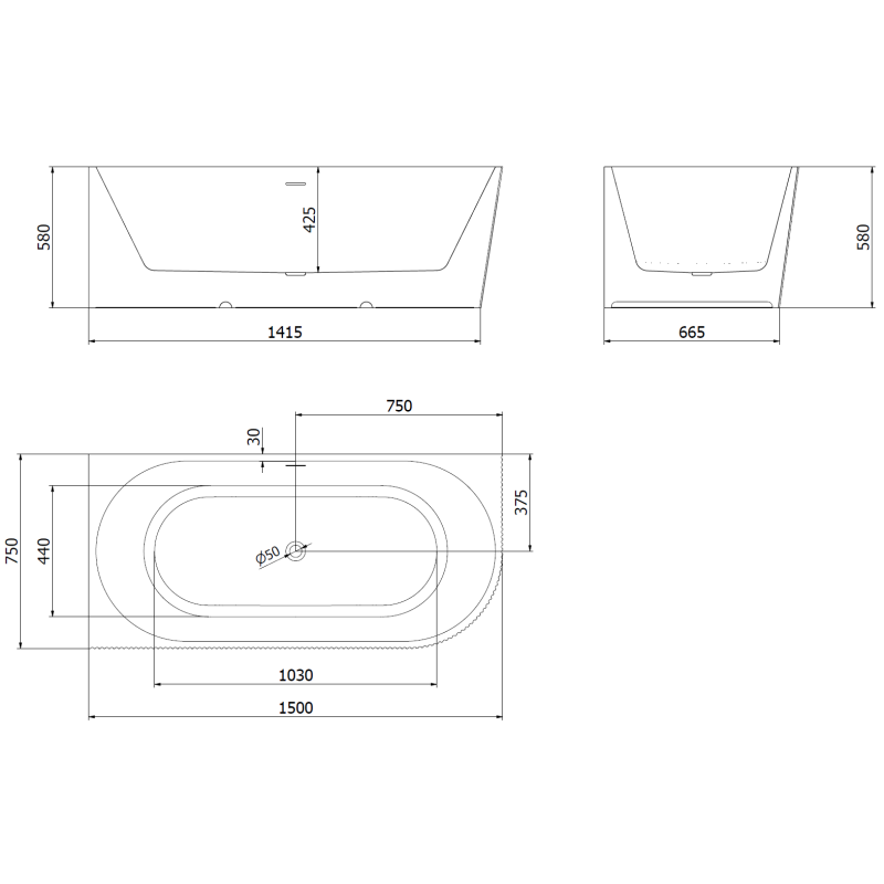 Mexen Silo voľne stojaca rohová vaňa ľavá ryhovaná 150 x 75 cm, biela, prepad zlatý brúsený - 52891507500L-55