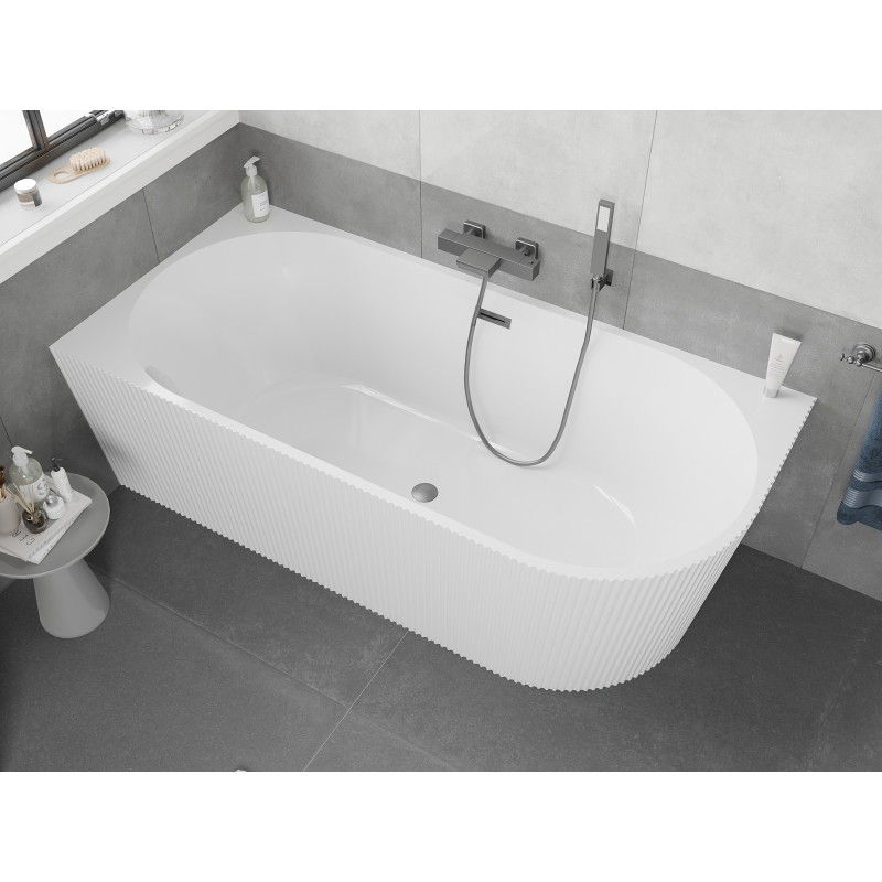 Mexen Silo voľne stojaca rohová vaňa ľavá ryhovaná 150 x 75 cm, biela, prepad gun gray brúsený - 52891507500L-66