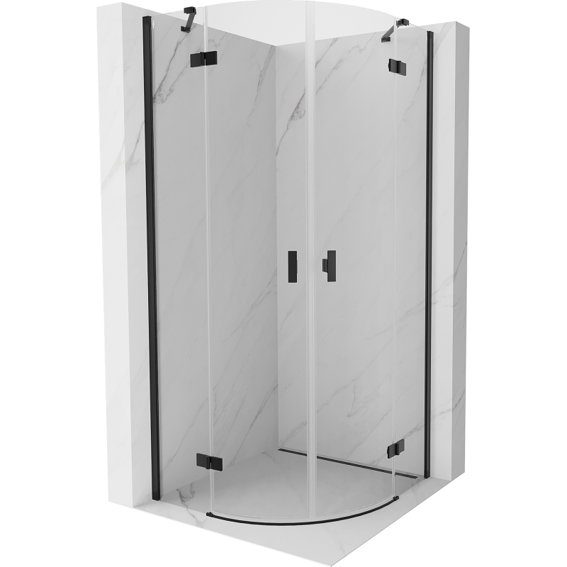 Mexen Mist sprchovací kút polkruhový výklopný 90 x 90 cm, transparentný, čierny - 8A33-090-090-70-00