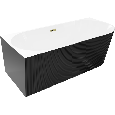 Mexen Silo voľne stojaca rohová vaňa ľavá ryhovaná 150 x 75 cm, biela/čierna, prepad zlatý- 52891507575L-50