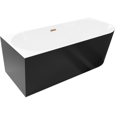 Mexen Silo voľne stojaca rohová ľavá ryhovaná 150 x 75 cm, biela/čierna, preliv ružové zlato - 52891507575L-60