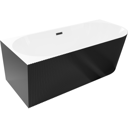 Mexen Silo voľne stojaca rohová ľavá ryhovaná vaňa 150 x 75 cm, biela/čierna, prepad čierny - 52891507575L-70