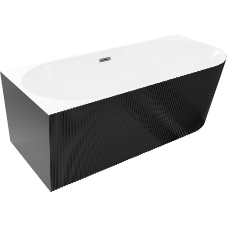 Mexen Silo voľne stojaca rohová ľavá rebrovaná vaňa 150 x 75 cm, biela/čierna, prepad gun metal - 52891507575L-95