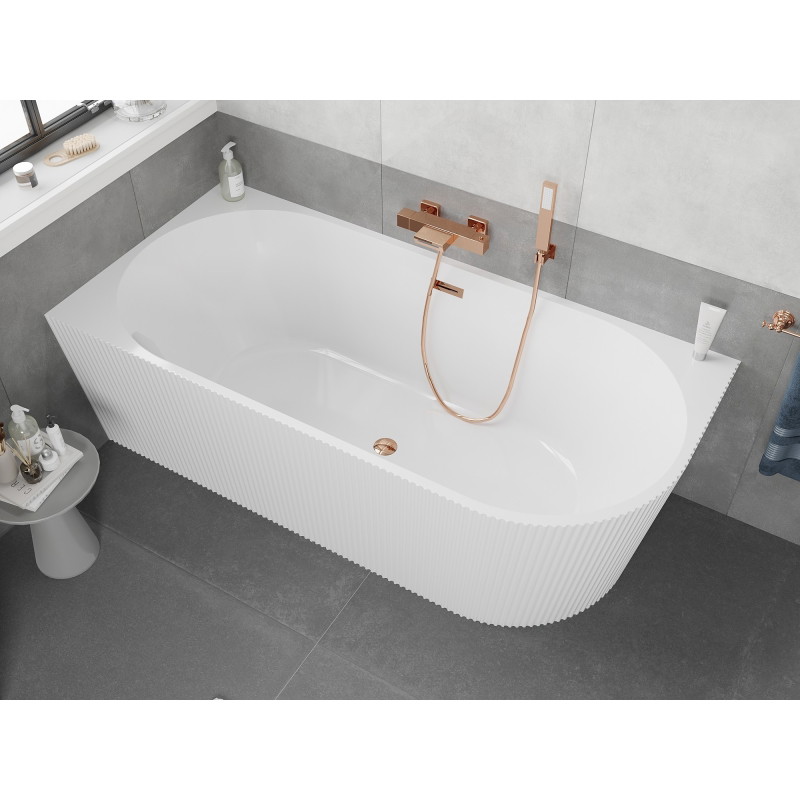 Mexen Silo voľne stojaca rohová ľavá ryhovaná vaňa 170 x 80 cm, biela, prepad ružové zlato - 52891708000L-60